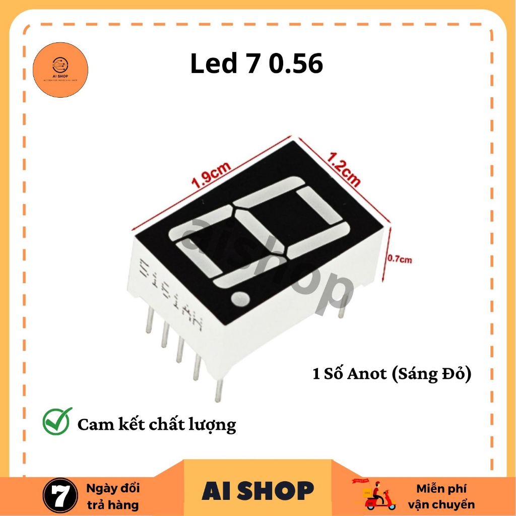 Đèn Led 7 0.56 1 Số Anot (Sáng Đỏ)