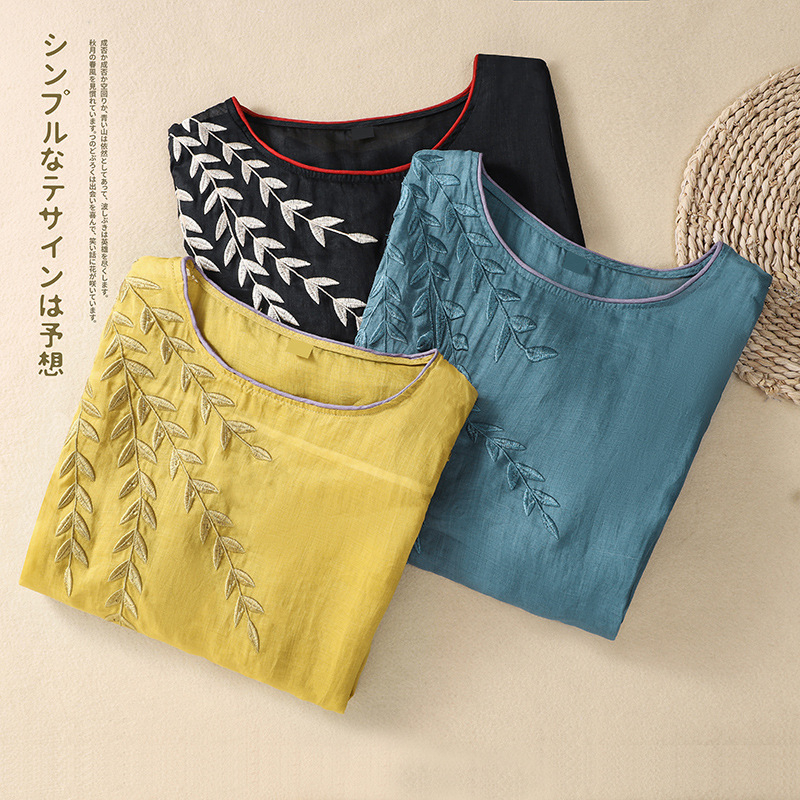 Áo Thun Nữ Cotton Linen Thời Trang Mới Nhất Cho Năm 2023 Có Họa Tiết Thêu Đẹp Mắt Cổ Tròn Và Vừa Vặn Phù Hợp Cho Các Cỡ Lớn