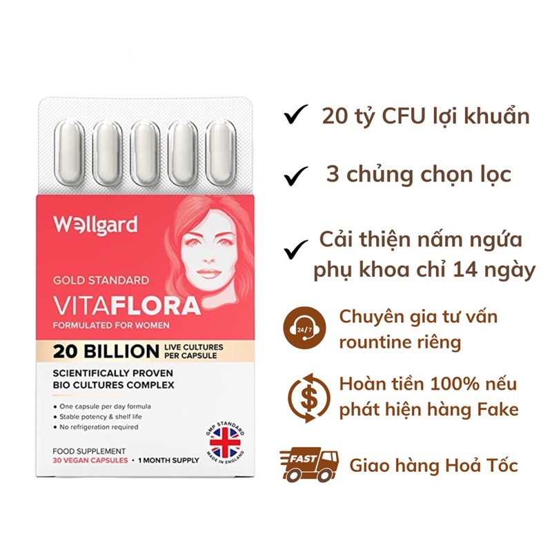 Vitaflora Wellgard men vi sinh 20 tỷ lợi khuẩn Elgon 1 hộp 30 viên