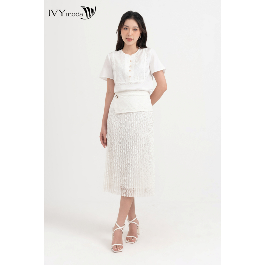 Áo kiểu tencel phối khuy kim loại nữ IVY moda MS 16M8294