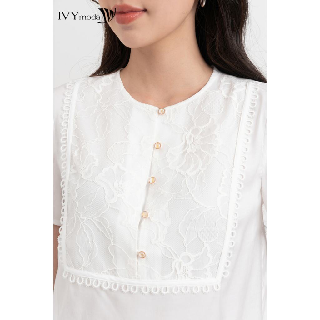 Áo kiểu tencel phối khuy kim loại nữ IVY moda MS 16M8294