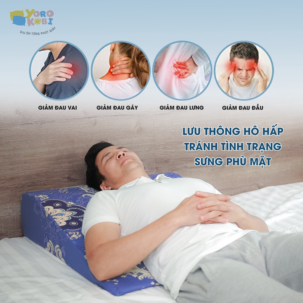 Gối chống trào ngược YOROKOBI bo tròn đỉnh giúp giảm ợ chua, trào ngược, xoang chống ngáy