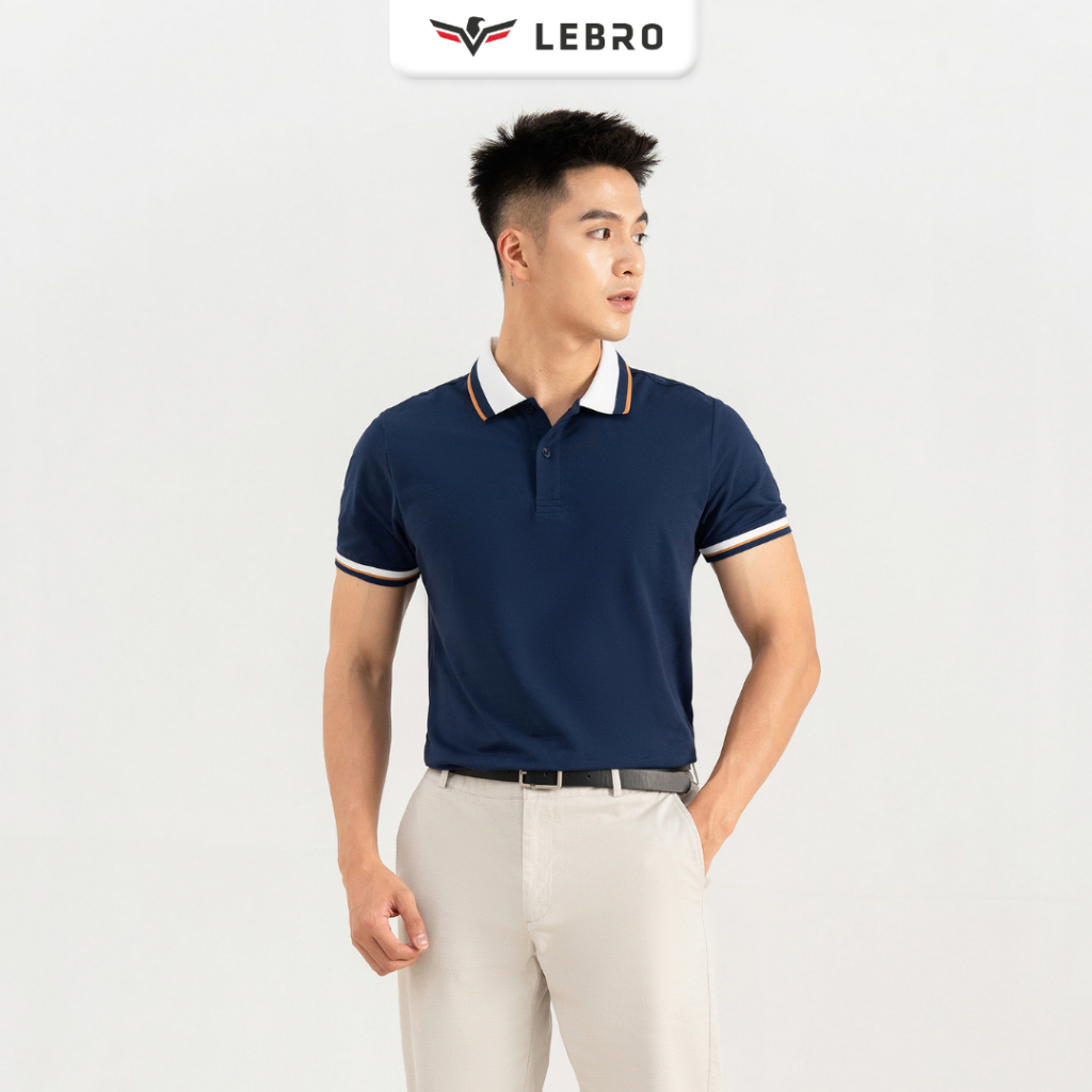 Áo Polo Nam Lebro Chất Liệu Cotton CVC, Co Giãn Thoáng Khí Phối Họa Tiết Cổ Tay Áo TPL23-06B