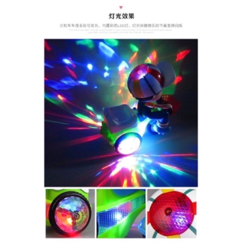 Đồ chơi xe shipper 3 bánh nhấc đầu xoay 360 độ, có nhạc có đèn -  Bánh xe phát sáng - Đồ chơi Baby Chill