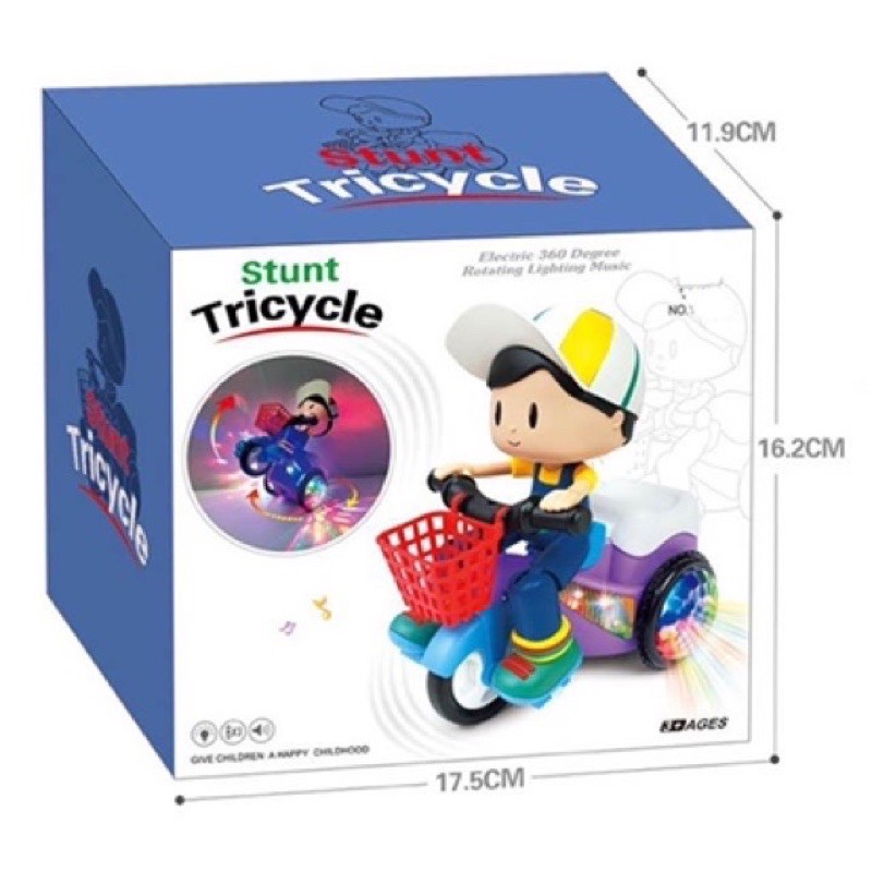Đồ chơi xe shipper 3 bánh nhấc đầu xoay 360 độ, có nhạc có đèn -  Bánh xe phát sáng - Đồ chơi Baby Chill