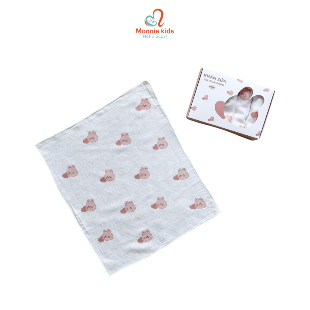 Set 6 khăn sữa Mochee sợi tre cho bé 30x37cm họa tiết gấu thỏ - Monnie Kids