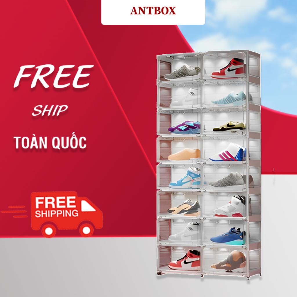 Tủ Đèn Led 16 Ngăn Antbox Cảm Ứng Âm Thanh, Tiếng Động Hiện Đại Cánh Cửa Trắng Trong Suốt