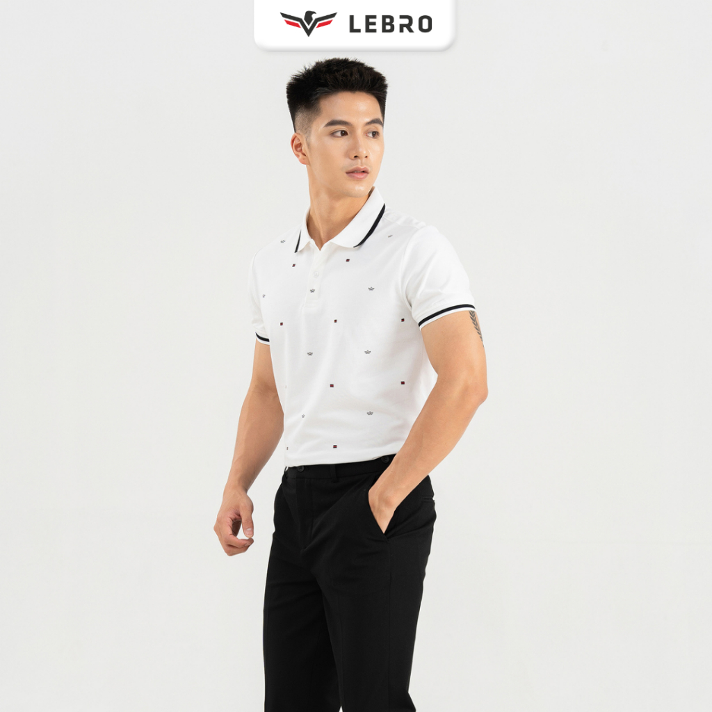 Áo polo nam LEBRO in hoạ tiết chất liệu cotton CVC cao cấp, dáng thể thao slimfit trẻ trung LEBRO TPL23-03