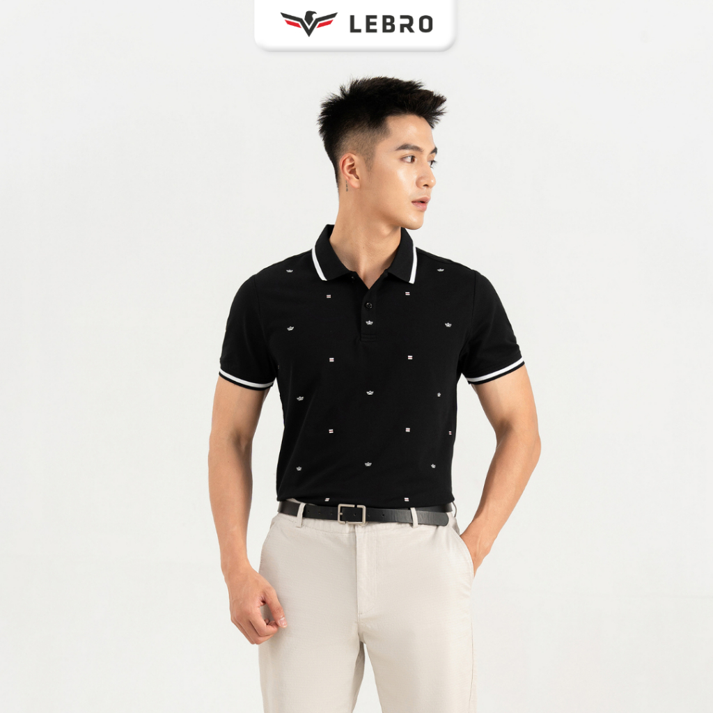 Áo polo nam LEBRO in hoạ tiết chất liệu cotton CVC cao cấp, dáng thể thao slimfit trẻ trung LEBRO TPL23-03