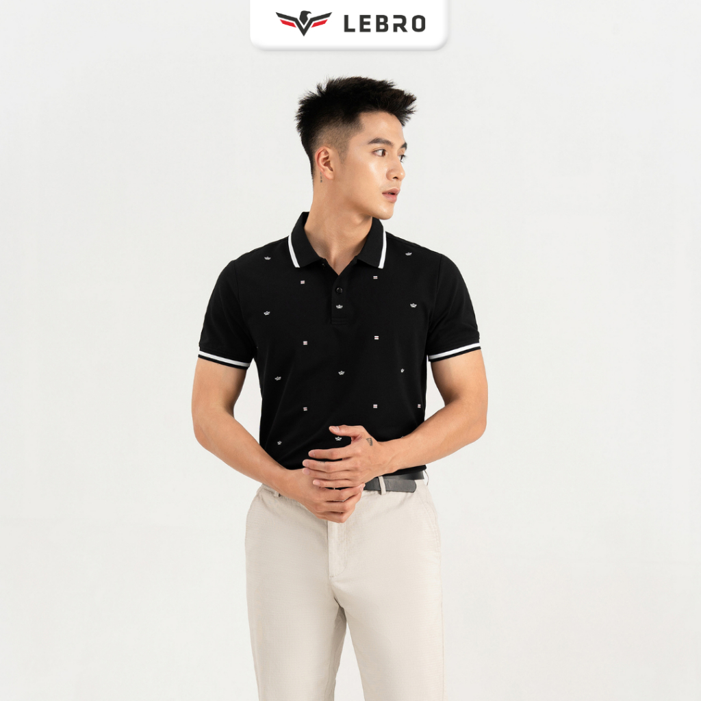 Áo thun polo nam có cổ LEBRO in hoạ tiết cá tính, chất cotton CVC, thể thao trẻ trung TPL23-003A