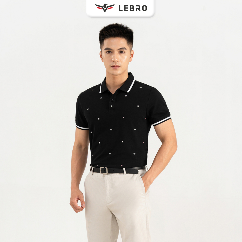 Áo thun polo nam có cổ LEBRO in hoạ tiết cá tính, chất cotton CVC, thể thao trẻ trung TPL23-003A