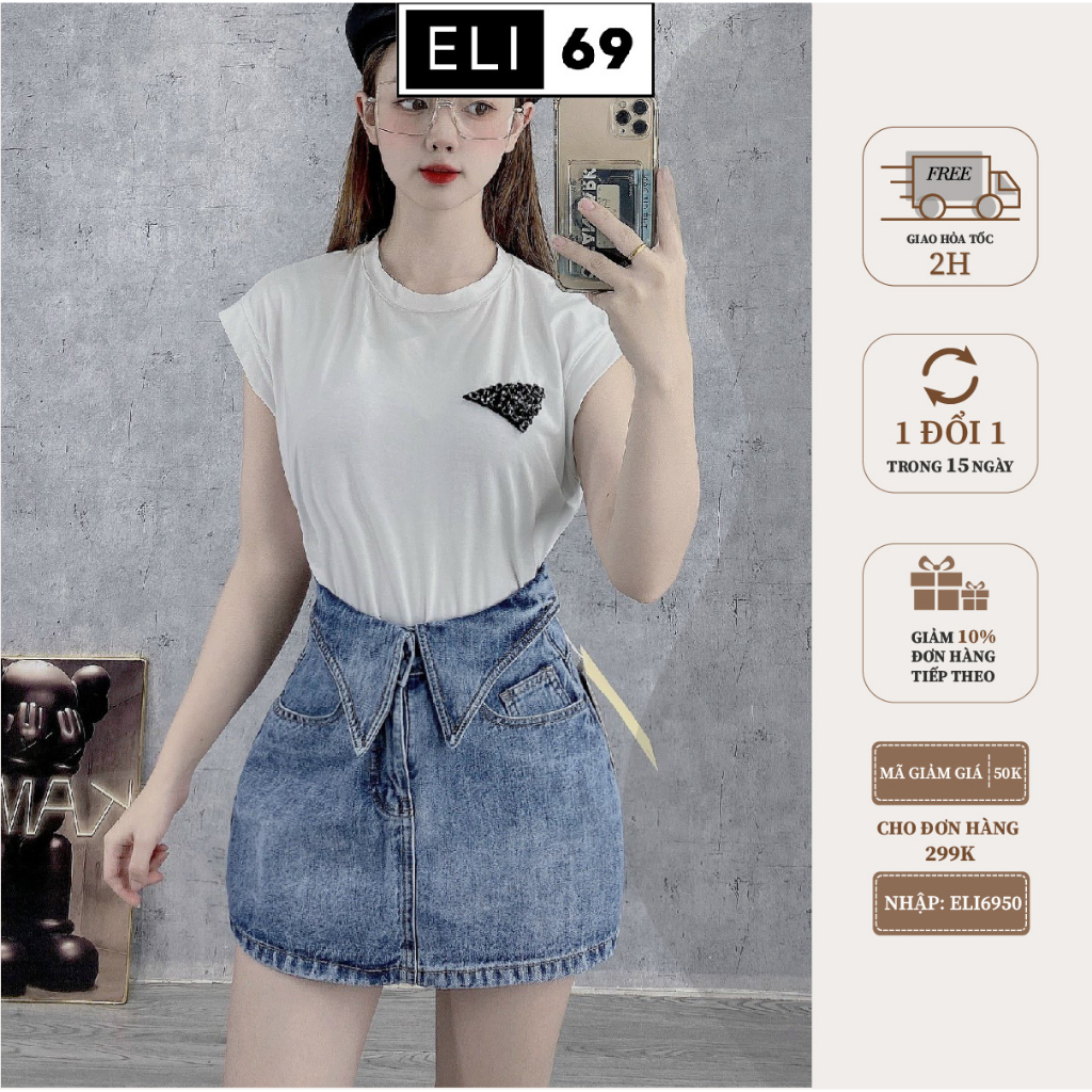Chân váy jean ELI69 dáng chữ A kiểu mới bản eo cao tôn dáng chất liệu jean bò cao cấp co dãn thoải mái - M4623