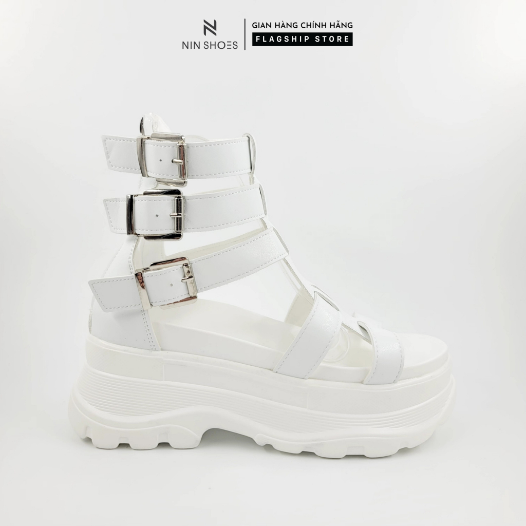 Dép chiến binh nữ Ninshoes quai đan đế bánh mỳ cao cổ mix 3 khuy hông thời trang