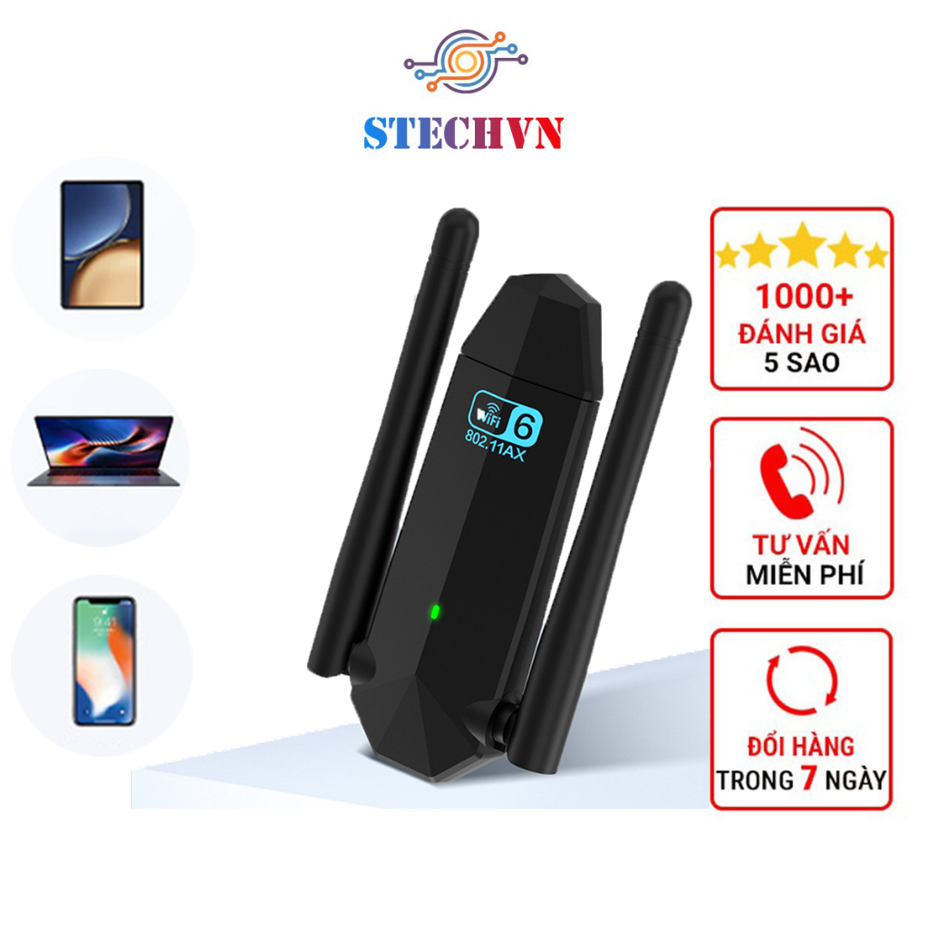 USB Wifi Cho PC 2 Râu Không Dây Băng Tần Kép 5Ghz 2.4Ghz 1300Mbps AX1800M Bộ Thu Sóng Wifi Chuẩn 802.11 AC B G N