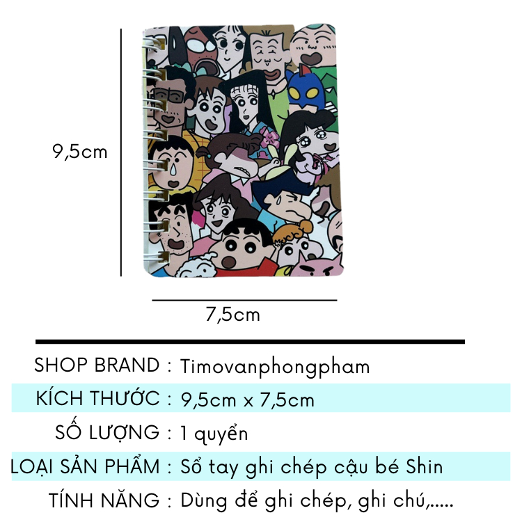 Sổ Mini Lò Xo Tay Ghi Chép Cute Shin Cậu Bé Bút Chì Timo VPS15
