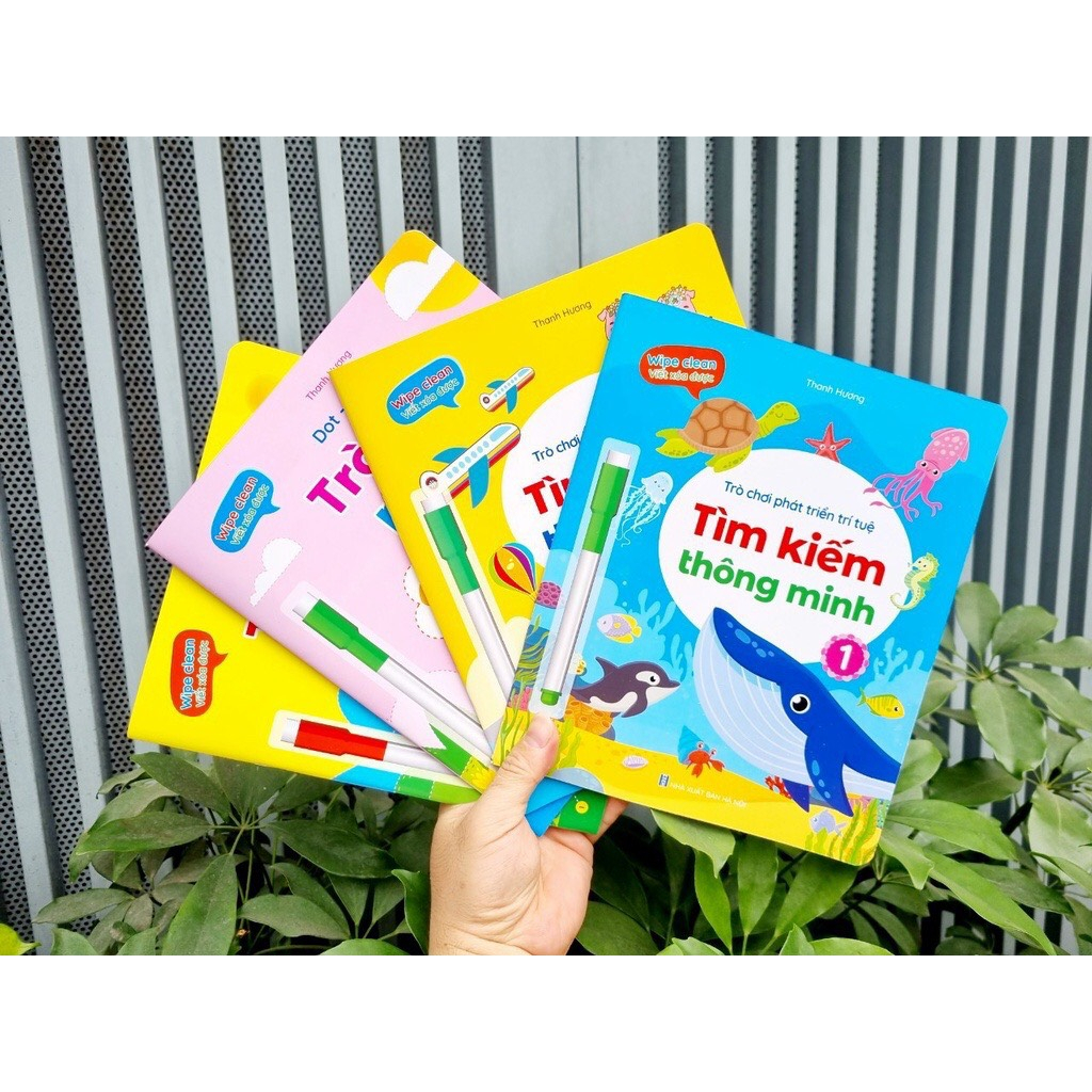 Sách - Bộ Vở Viết Xóa Được - Wipe Clean - Trò chơi phát triển trí tuệ - Tìm kiếm thông minh- Trờ chơi nối số (bộ 4 cuốn)