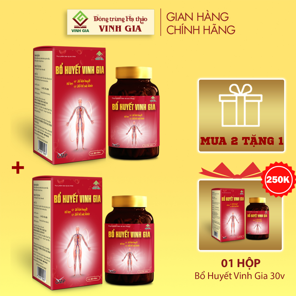 [Combo 2 TẶNG 1] Viên Uống Bổ Huyết Vinh Gia dùng cho Phụ Nữ Đau Bụng Kinh, Kinh Nguyệt Không Đều hộp 30 viên