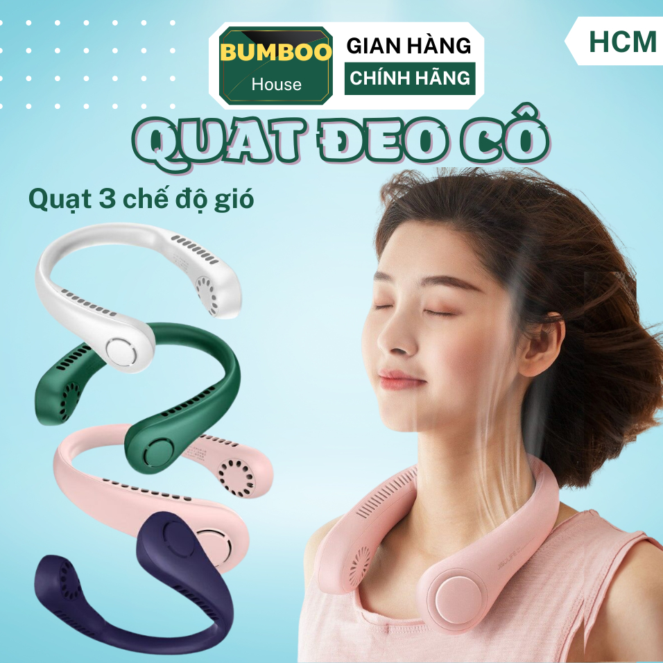 Quạt mini, quạt đeo cổ mini tích điện không cánh sạch pin dung lượng pin 4000mah 3 cấp độ gió êm ái, bảo hành 6 tháng