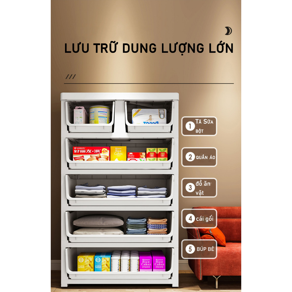 Tủ nhựa có bánh xe Macaron bốn tầng năm tầng sáu tầng，Chất liệu PP, an toàn và không mùi,không ô nhiễm