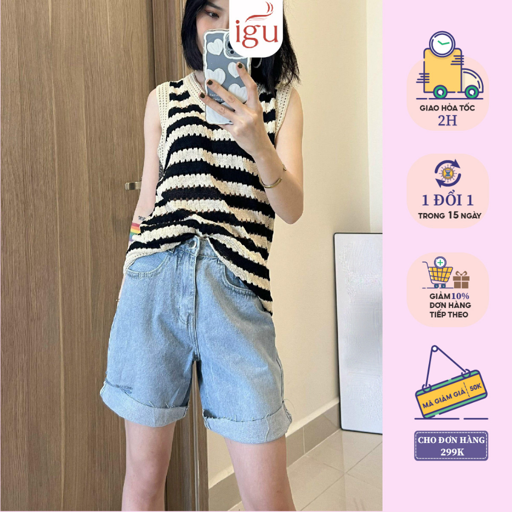 Quần đùi lửng jean IGU Lưng Cao Tôn Dáng Thể Thao Năng Động Dễ Phối Đồ C08