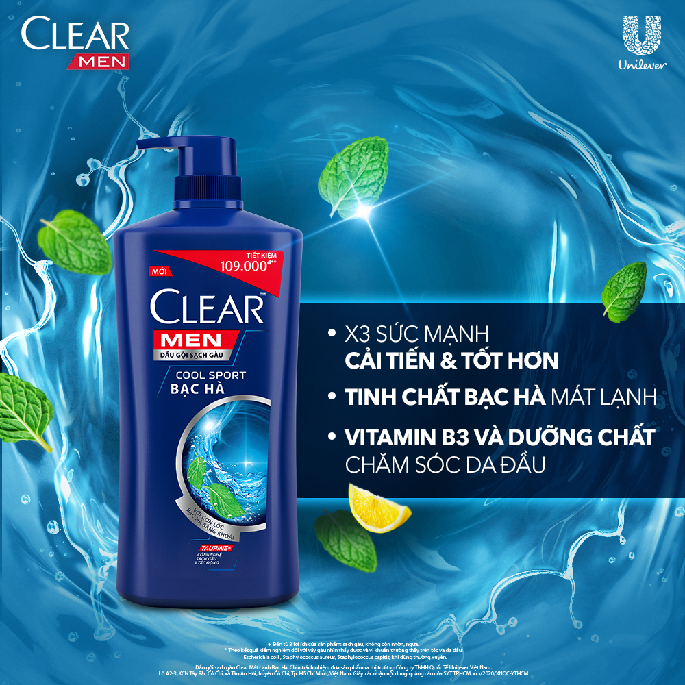 DẦU GỘI SẠCH GÀU CLEAR MEN COOL SPORT BẠC HÀ 900g