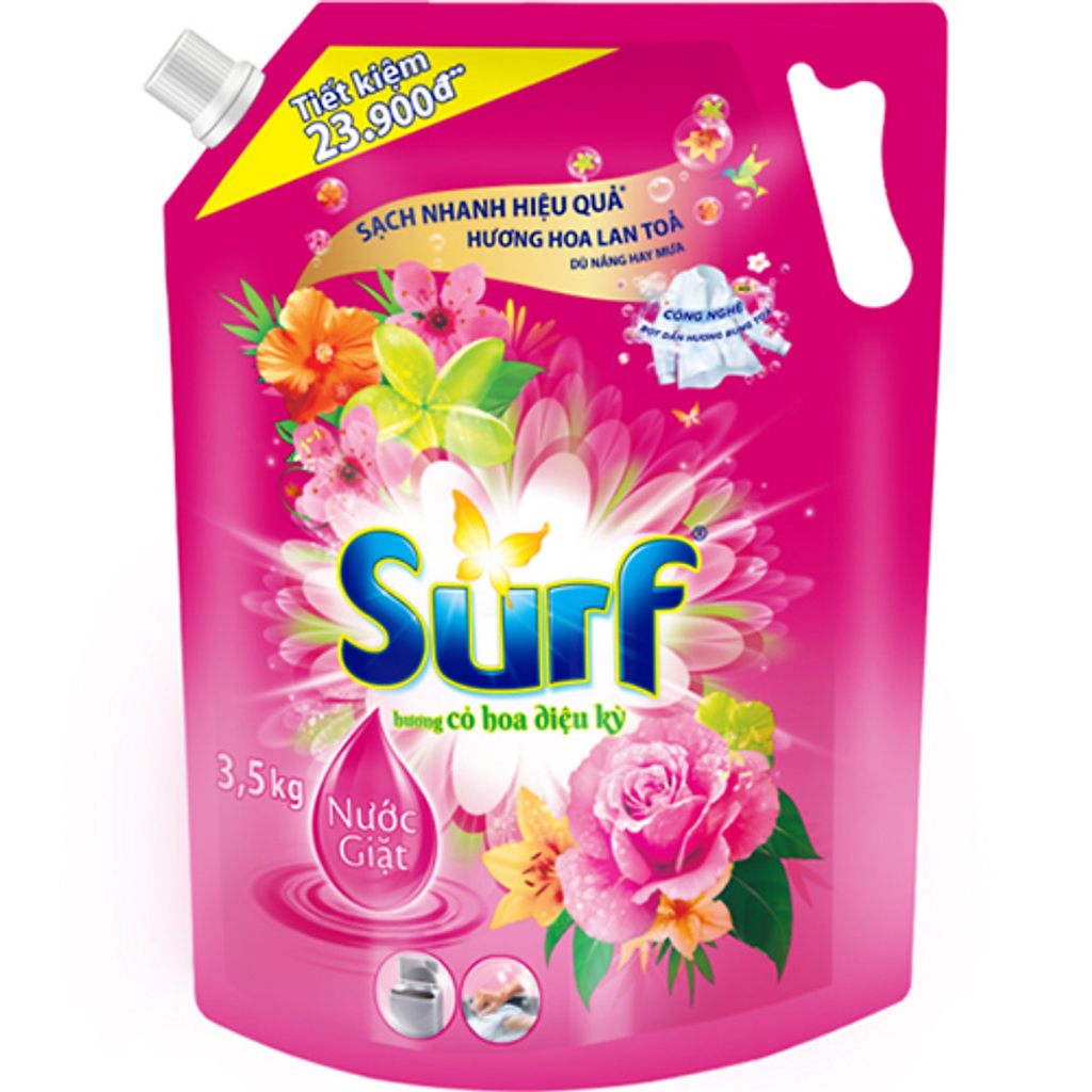 Nước Giặt Surf Hương Nước Hoa Túi 3.1Kg, 3.3kg, 3,5kg