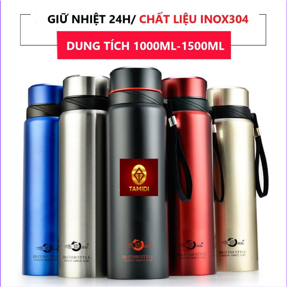 Bình Giữ Nhiệt Bình Đựng Nước lỏi Inox 304, dung tích 1000-1500ml - Tamidi_Decor