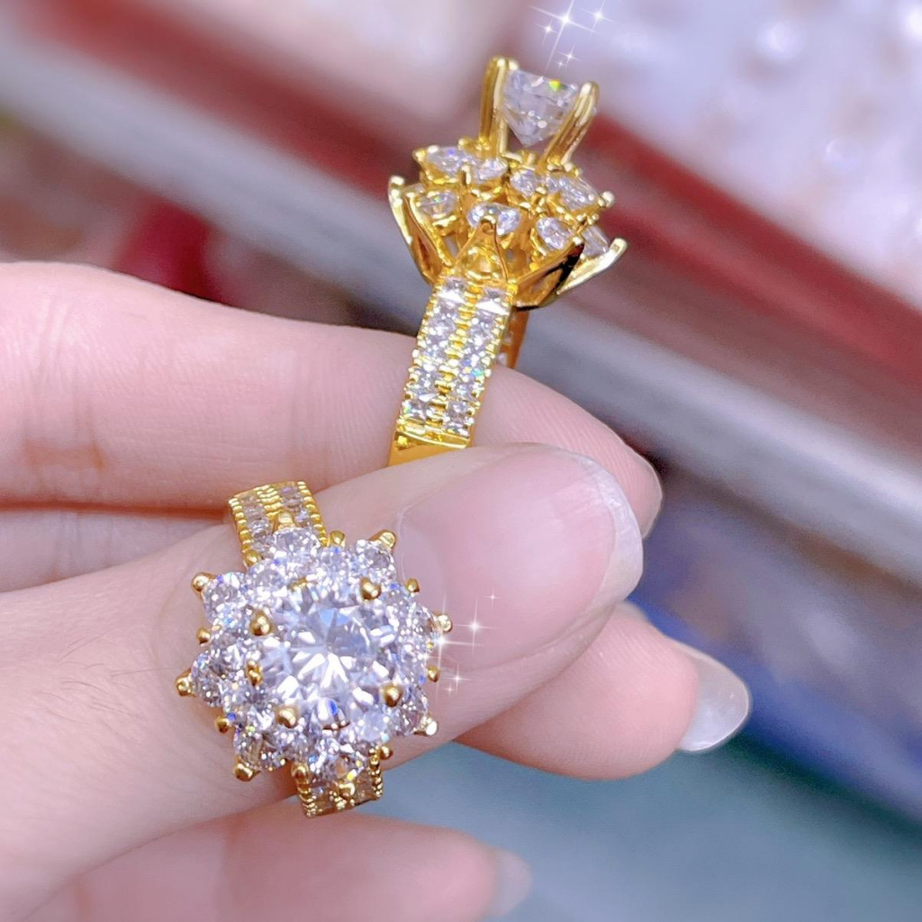 Nhẫn vàng xuping cao cấp hoa nhọn hột cao trắng