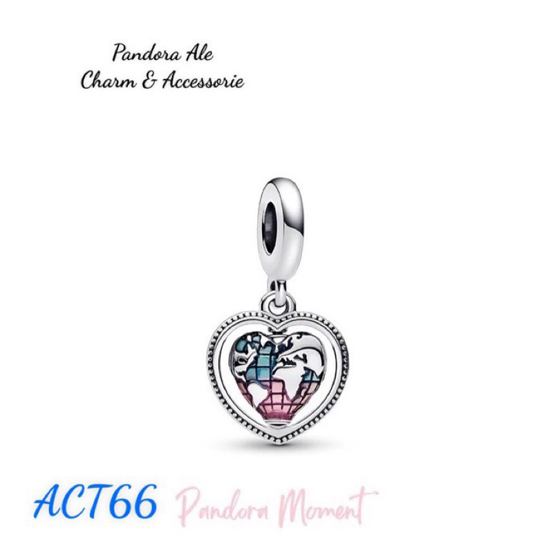 PAN ALE CHARM TREO QUẢ ĐỊA CẦU HÌNH TIM BẠC S925