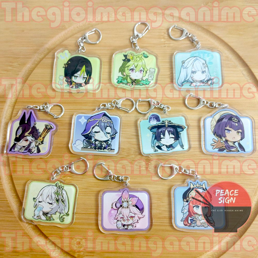 (VUÔNG mẫu 2) Móc khóa GENSHIN IMPACT mica trong acrylic dễ thương chibi anime game chibi quà tặng độc đáo