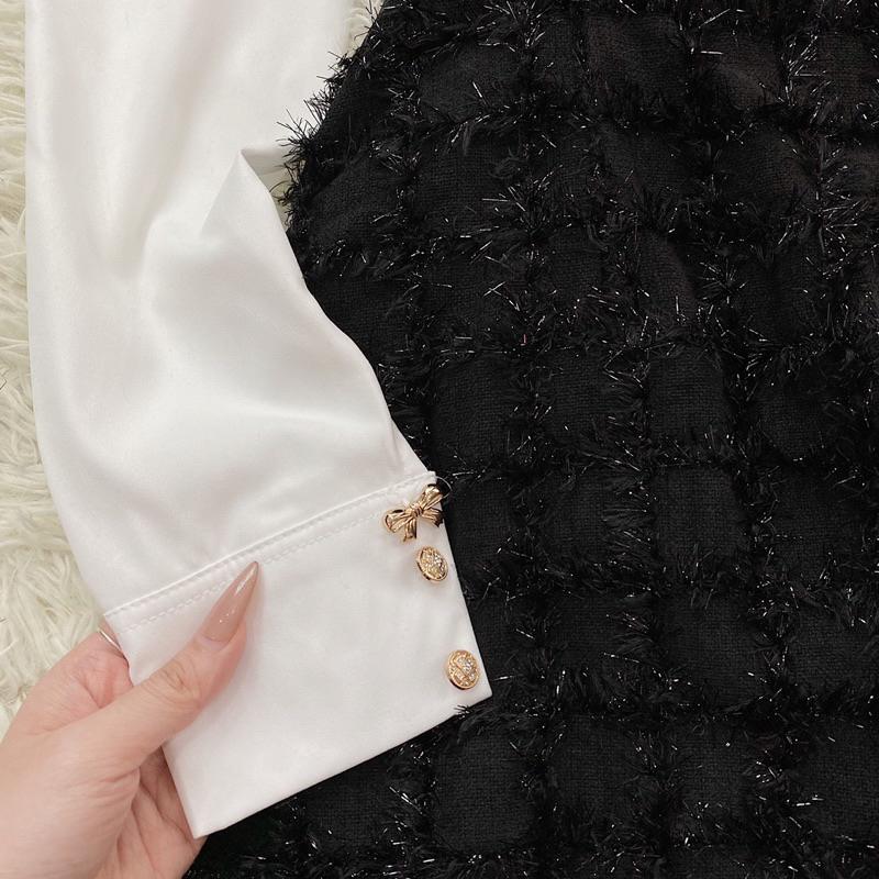 Set áo sơ mi tay bồng yếm nhũ lông 927