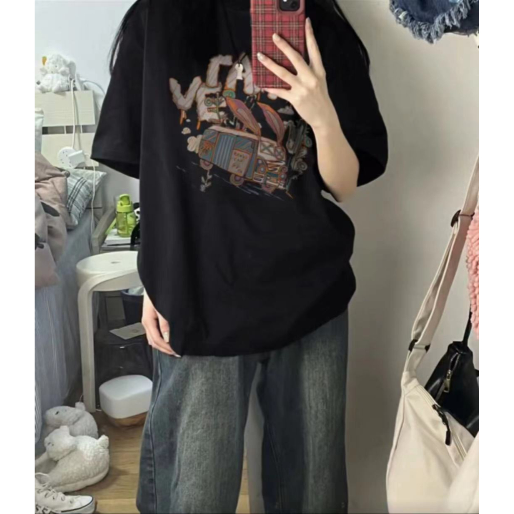 SALMO áo thun nữ basic đen local brand vintage áo phông  tay lỡ unisex  ulzzang 100% cotton