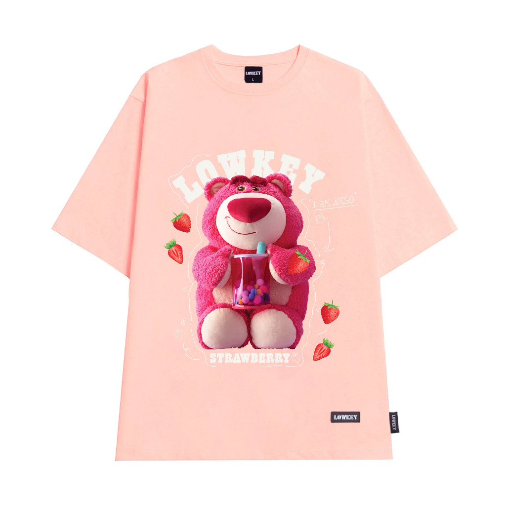 Áo thun unisex nam nữ Gấu dâu LOTSO LOWKEY đẹp K0079 - Vải cotton 2 màu đen hồng