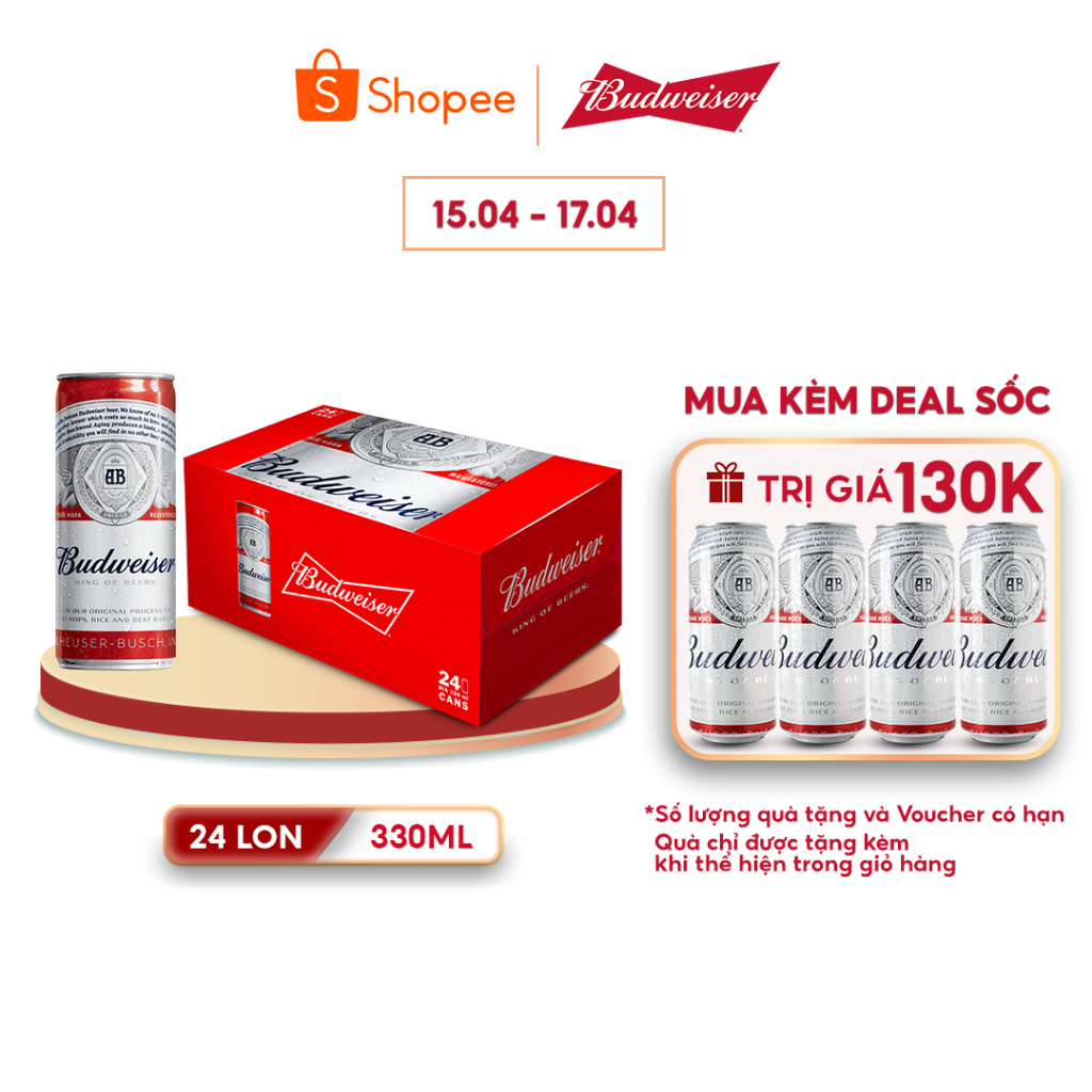 Thùng 24 Lon Bia Budweiser Chính Hãng (330ml/ lon)