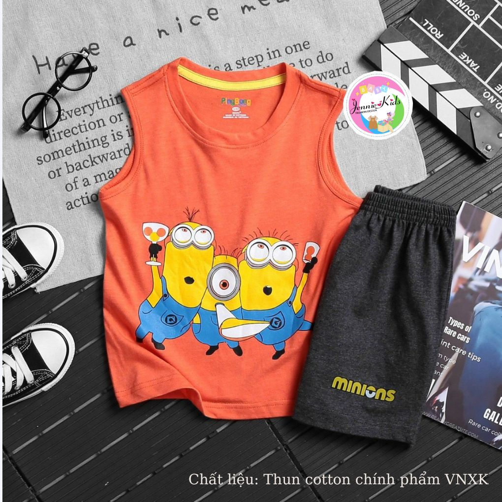 [12-35kg]Đồ bộ bé trai sát nách vnxk  size nhỡ thun cotton chính phẩm Jennie kids J553