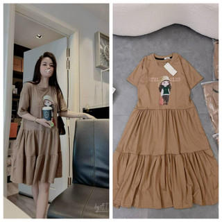 Đầm suông cotton cô gái đuôi cá màu nâu DN690
