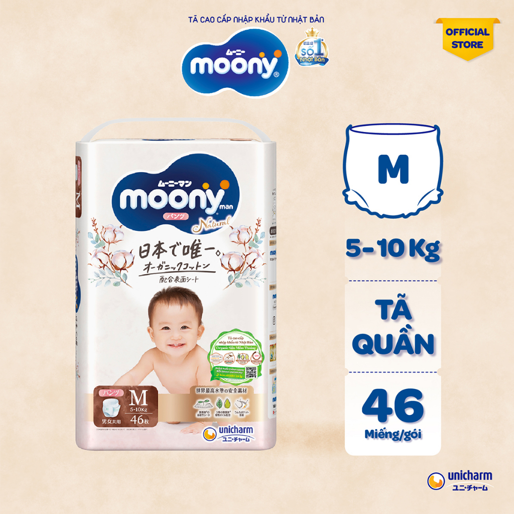 Tã quần Moony Natural siêu cao cấp M46/L36/Xl32