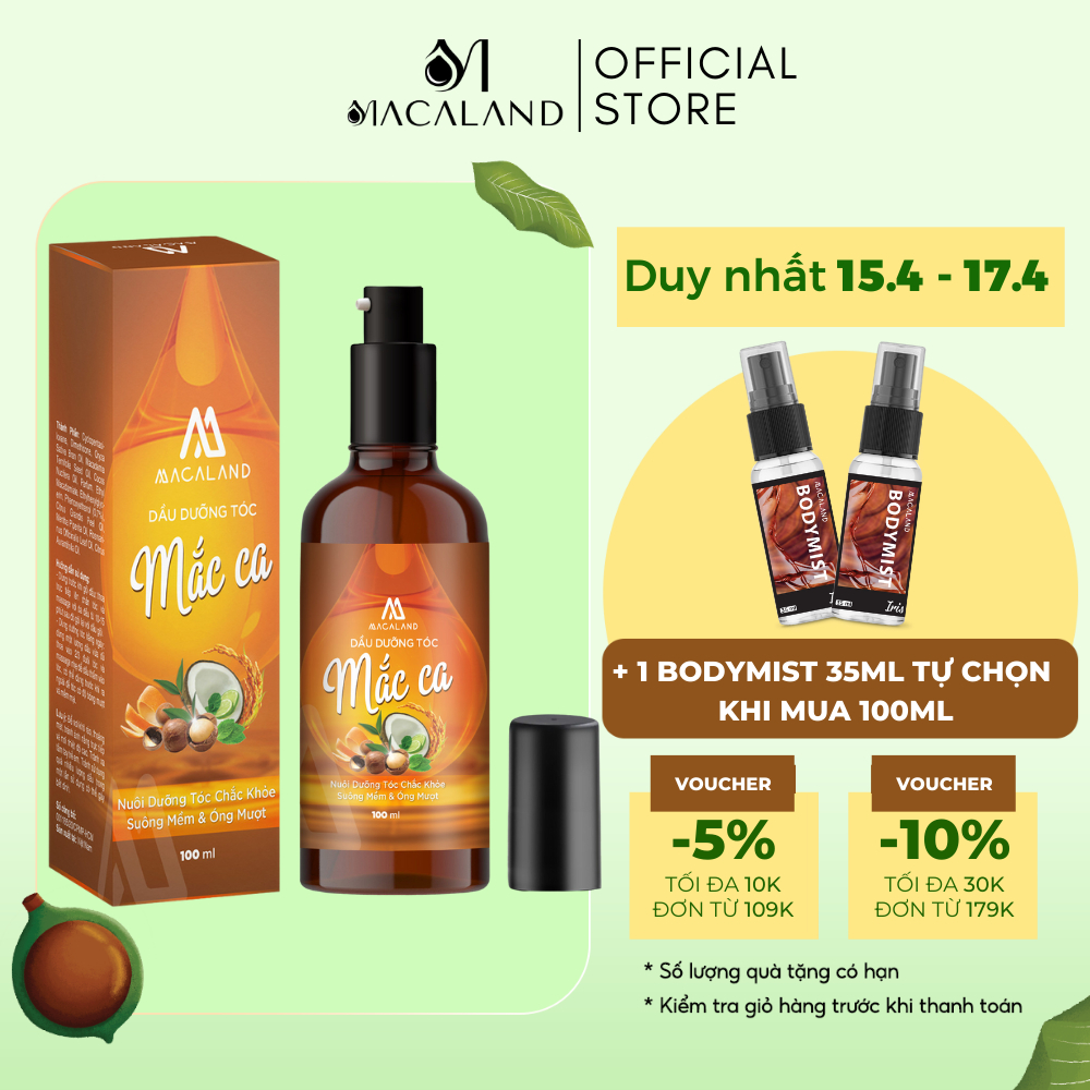 Tinh dầu dưỡng tóc hạt Mắc Ca 30ml/100ml Macaland hair repair oil dưỡng tóc khô xơ, phục hồi hư tổn, tóc chắc khỏe