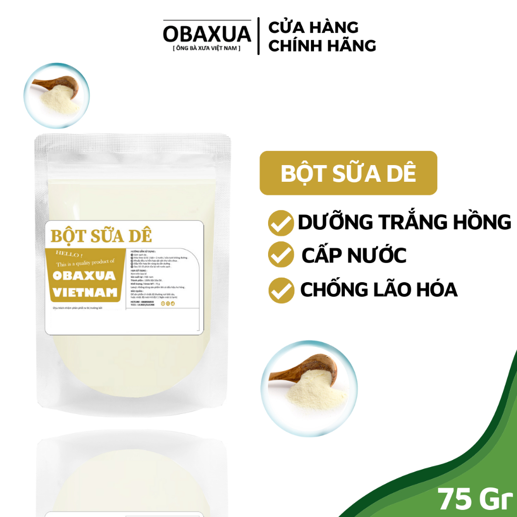 Bột sữa dê OBAXUA nguyên chất 100% Organic Đắp Mặt Siêu Trắng