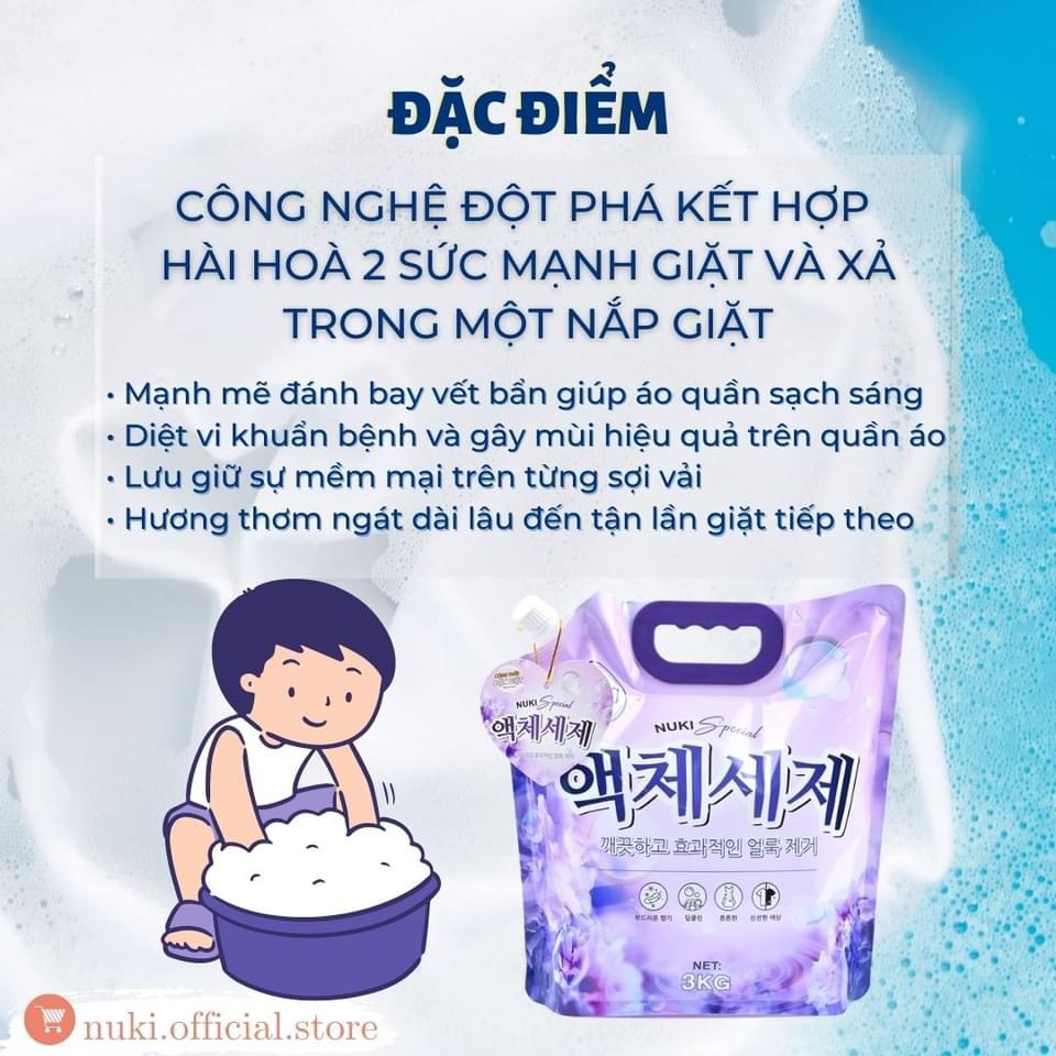 Nước giặt xả công nghệ Hàn Quốc -  Nuki Blue Special túi 3kg