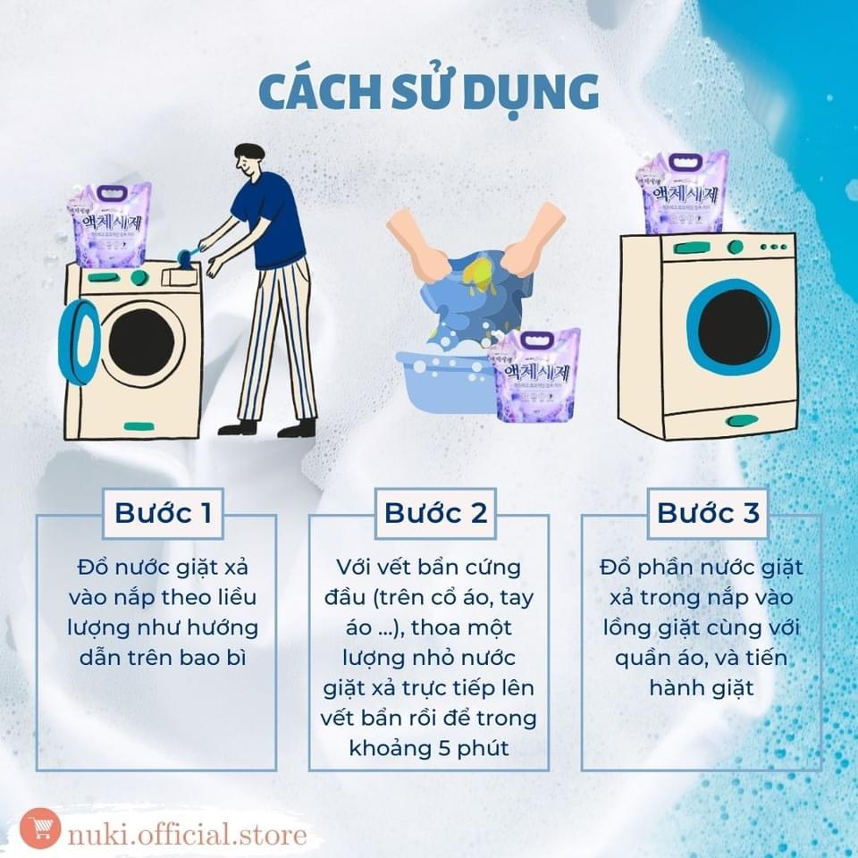 Nước giặt xả công nghệ Hàn Quốc -  Nuki Blue Special túi 3kg
