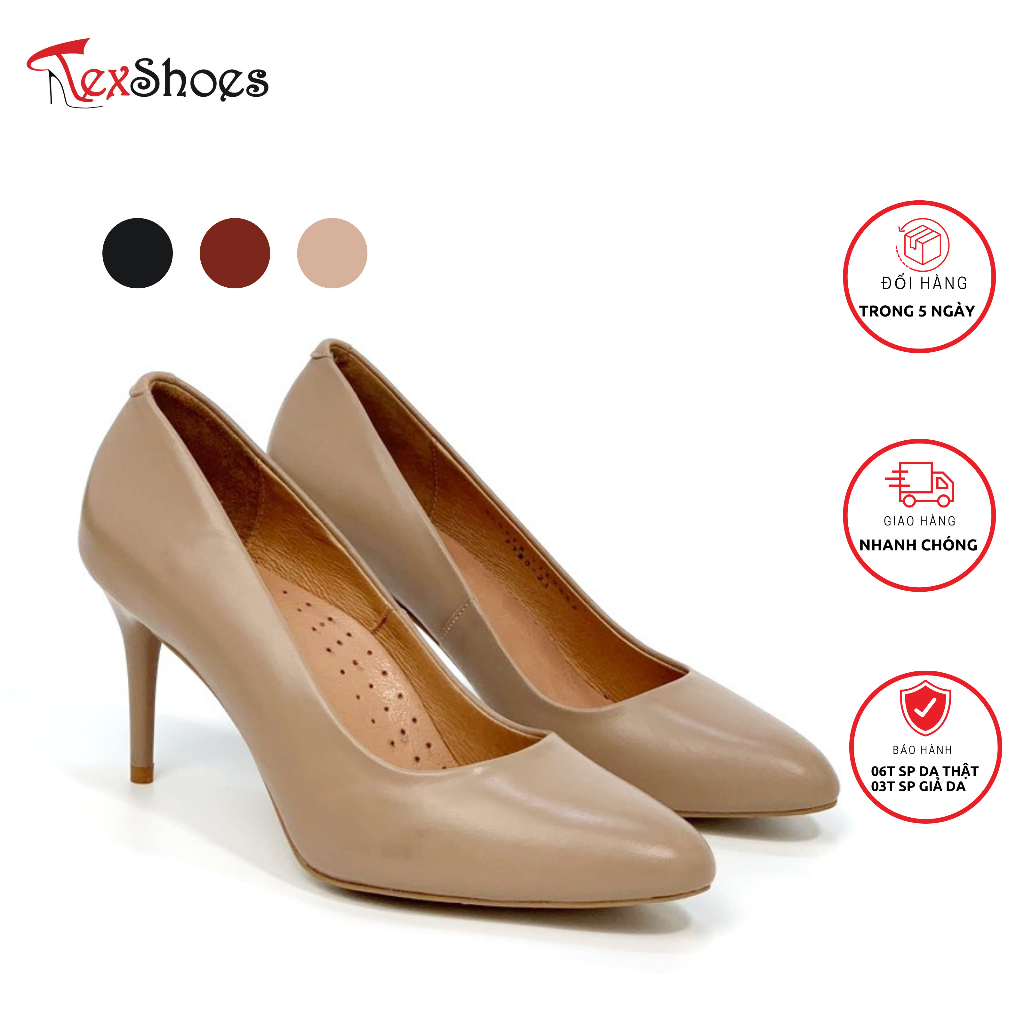 Giày công sở mũi xoài gót nhọn cao 8cm, giày cao gót nữ chất liệu da thật VNXK TEX SHOES