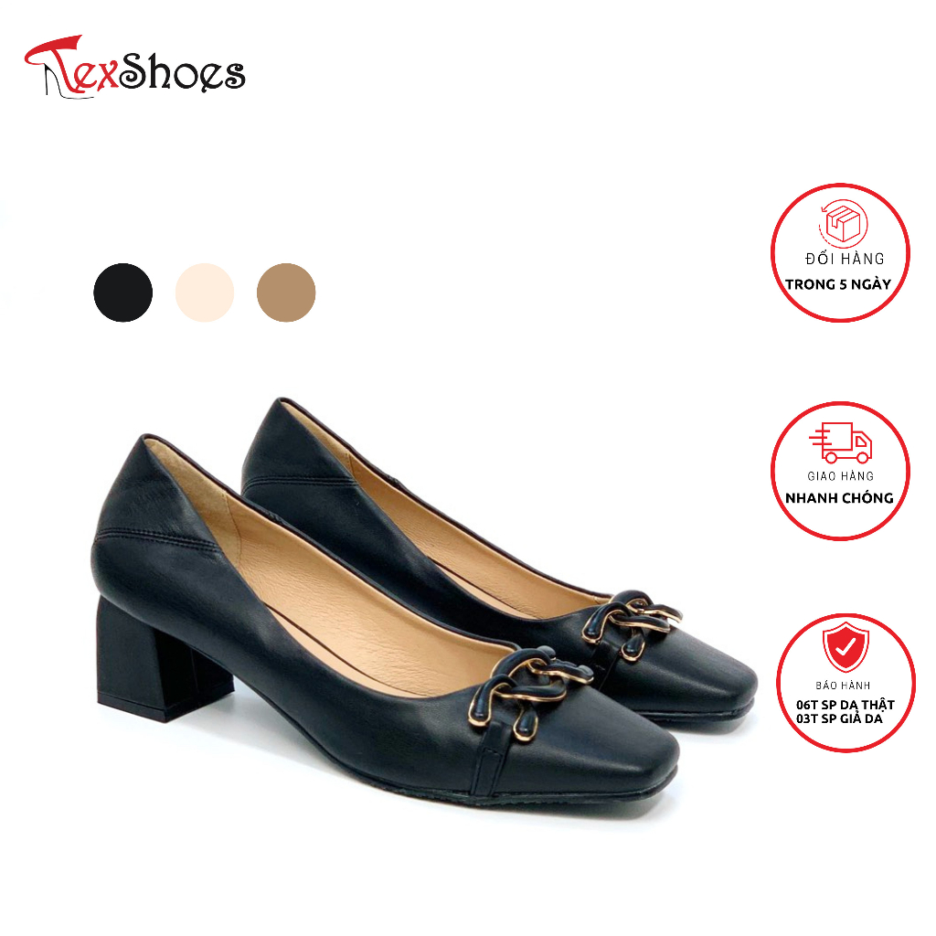 Giày công sở gót trụ đế vuông cao 5cm, giày cao gót mũi vuông VNXK TEX SHOES
