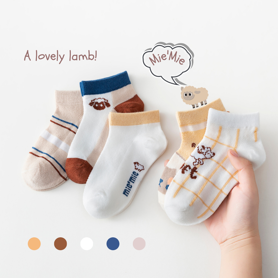 Bst các Set 5 đôi tất vớ ngắn cổ mùa hè cho bé, hình siêu nhân, pokemon, chất liệu vải lưới siêu thoáng