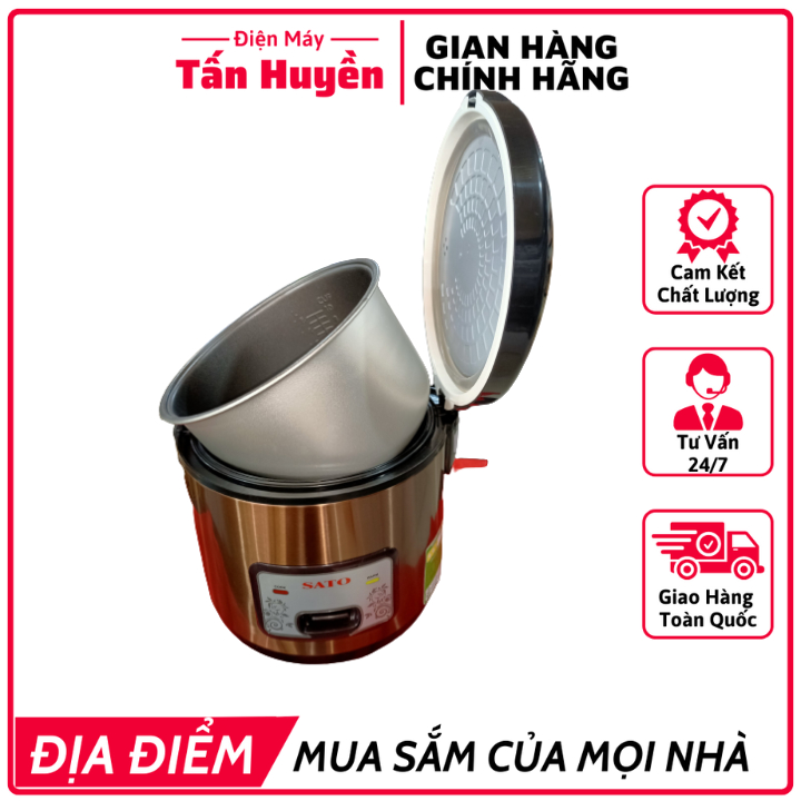 Nồi Cơm Điện Chính Hãng Việt Nhật SATO 18b049 1.8L Thiết Kế Nắp Gài Chắc Chắn, Chống Tràn Tốt, Nút Điều Khiển Đơn Giản