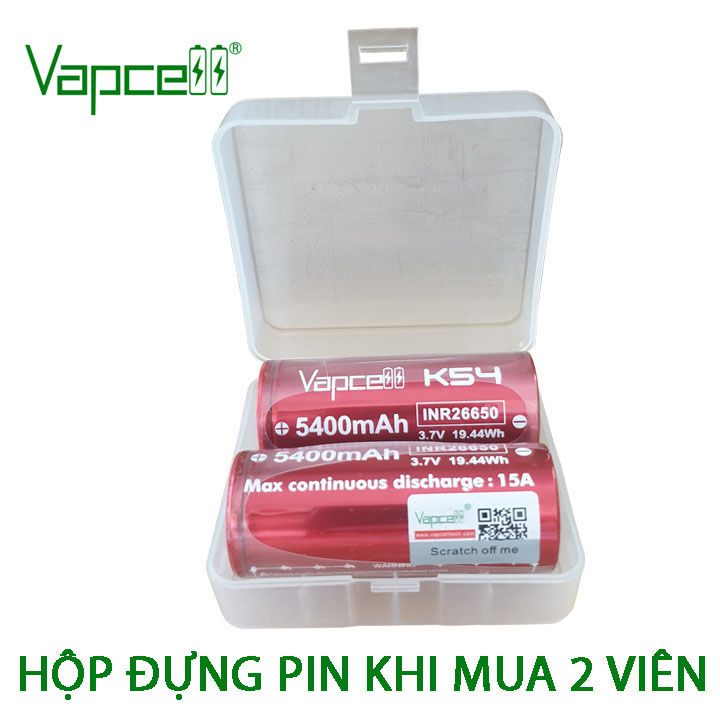 PIN chính hãng Vapcell K54 INR26650 5400mAh dòng xả liên tục tối đa 15A - Prism official