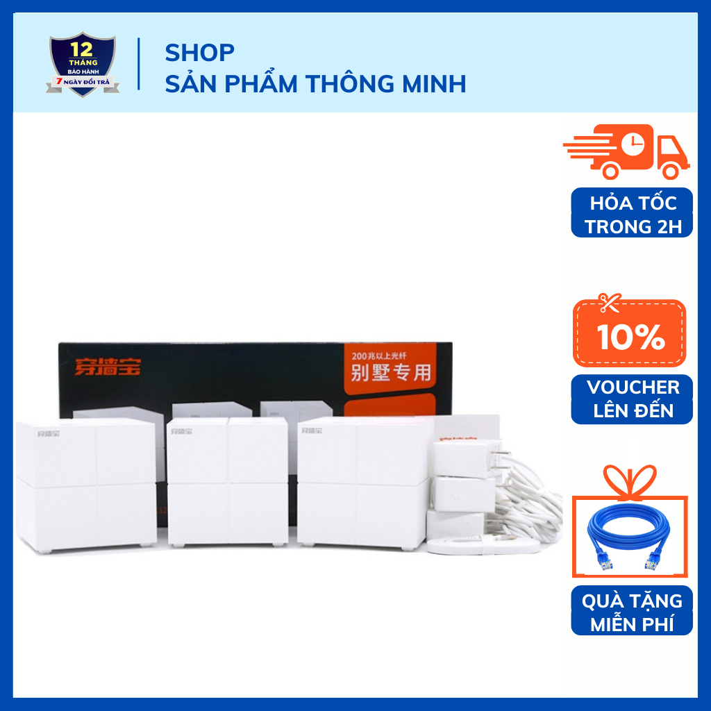 Bộ 3 cục phát Wifi Router Mesh không dây Tenda Nova MW6 băng tần kép - chuẩn AC1200-hỗ trợ mesh ghép nối nhiều thiết bị