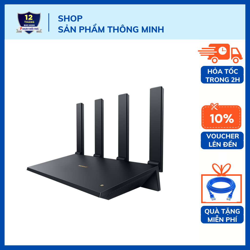 Bộ phát Wifi Router Huawei AX6 băng tần kép - Wifi 6 + 7200Mbps - hỗ trợ Mesh - kết nối 248 thiết bị