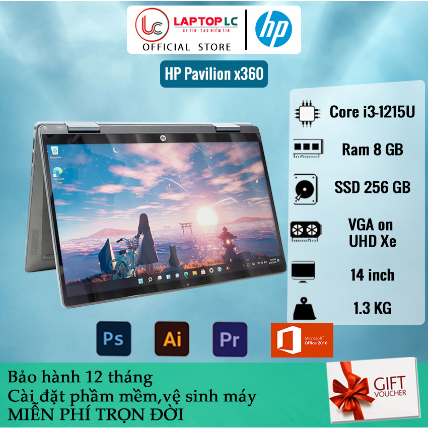 [Máy Mới] HP Pavilion 14m x360 2022 (Core i3-1215U/8G DDR4/SSD 256GB NVMe/Intel UHD Xe) [Laptoplc]