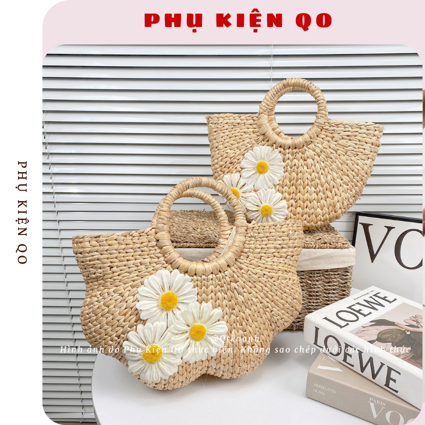 Túi cói đi biển, túi cói chụp ảnh đi biển phong cách vintage TCLB04
